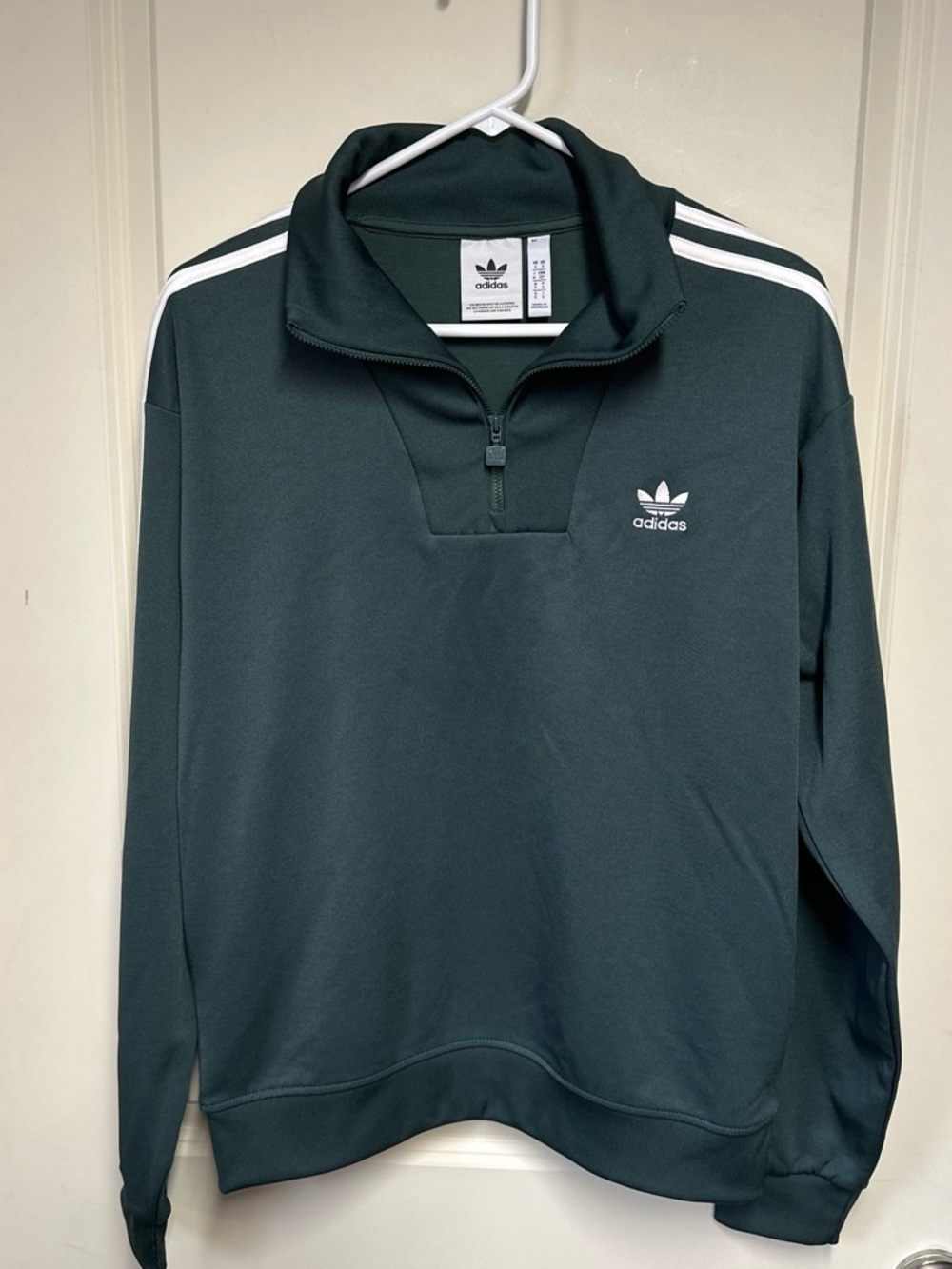 adidas Men’s Forest Green Quarter-Zip Track Top with White Stripes size s